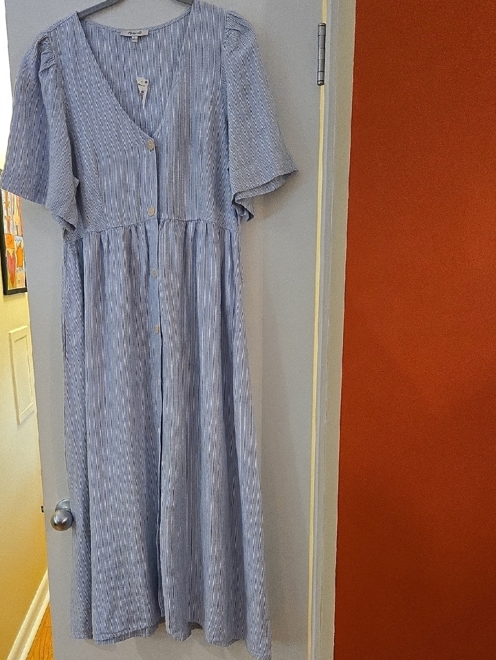 Madewell Light Blue Striped 100% Linen Dress M NWT